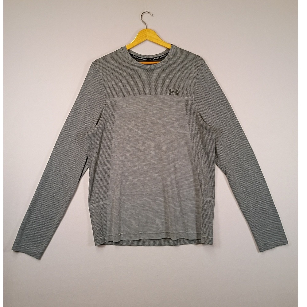 Athletic Under Armour Men Large Gray Fitted Mesh Vent Long Sleeve Training Shirt